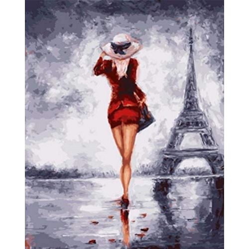 Hölgy az Eiffel-Toronynál 40x50 számok szerinti festés kép