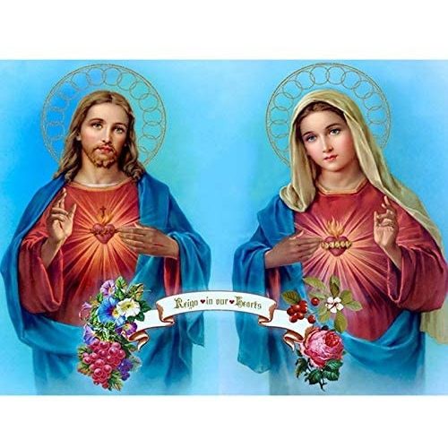 Jézus és Mária 30x40 cm 5D kör alakú gyémántszemes kirakó