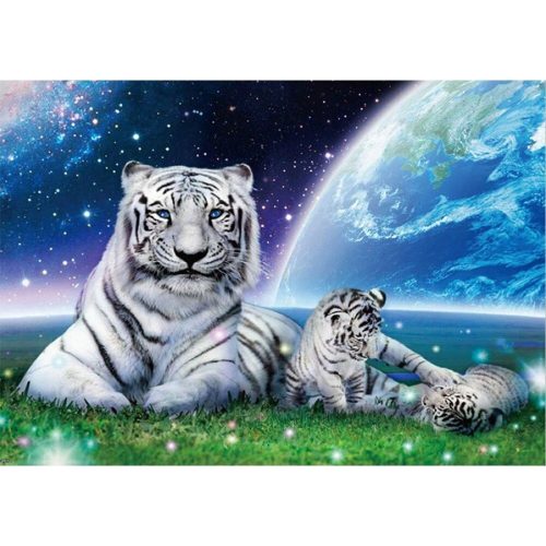 Fehér Tigrisek 30x40 cm 5D kör alakú gyémántszemes kirakó